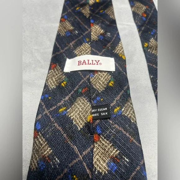 Men’s Bally Vintage Vtg 90s Blue Gray Geometric Silk Designer Necktie Tie - Picture 3 of 3